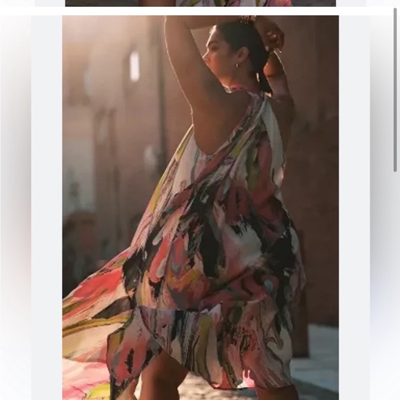 NWT Anthropologie Silk Watercolor Halter Dress - Picture 6 of 8